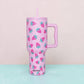 Strawberry Hot Pink Stainless Steel Tumbler 38oz ScrewLid & Straw - Tumblers from LemonDrop•LimePop
