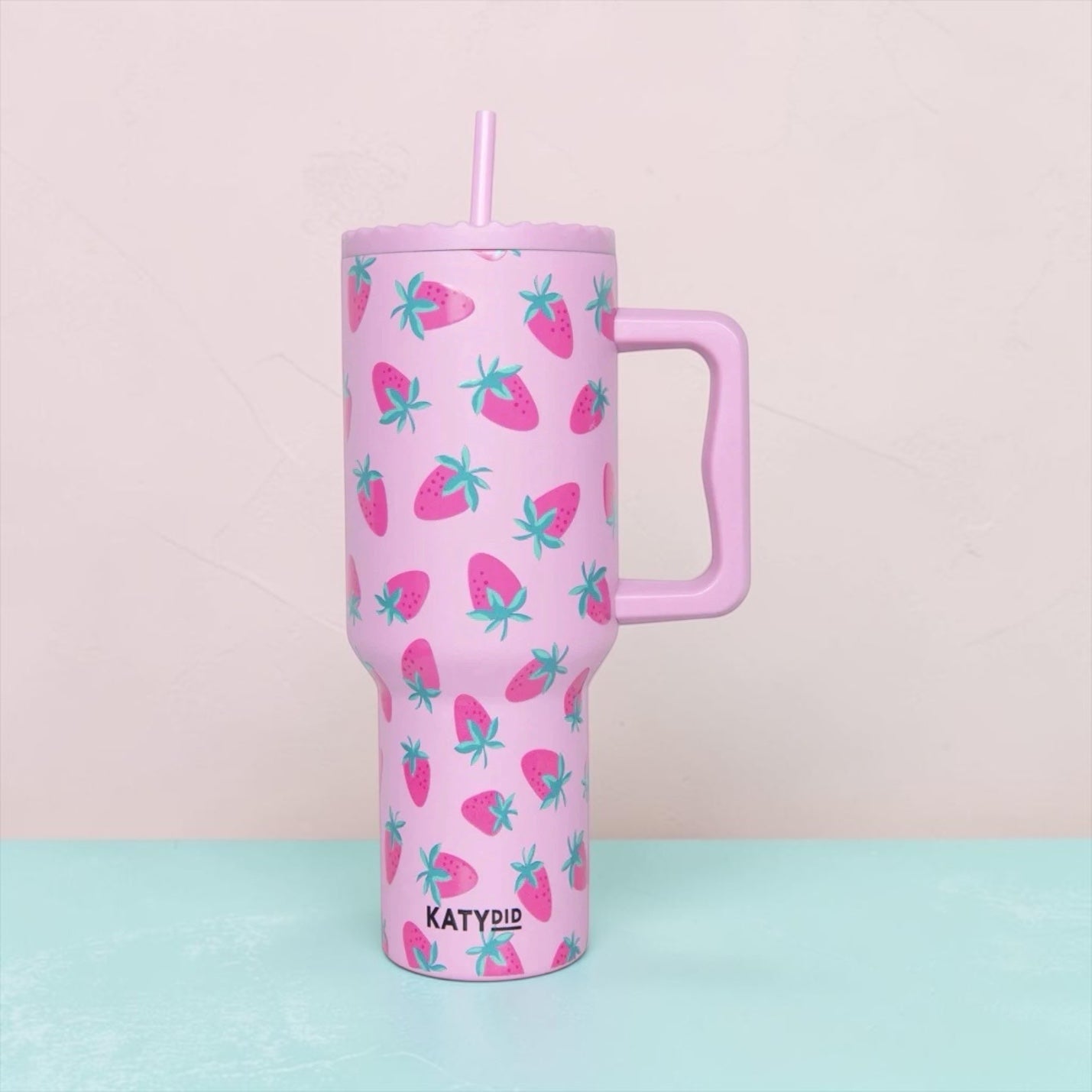 Strawberry Hot Pink Stainless Steel Tumbler 38oz ScrewLid & Straw