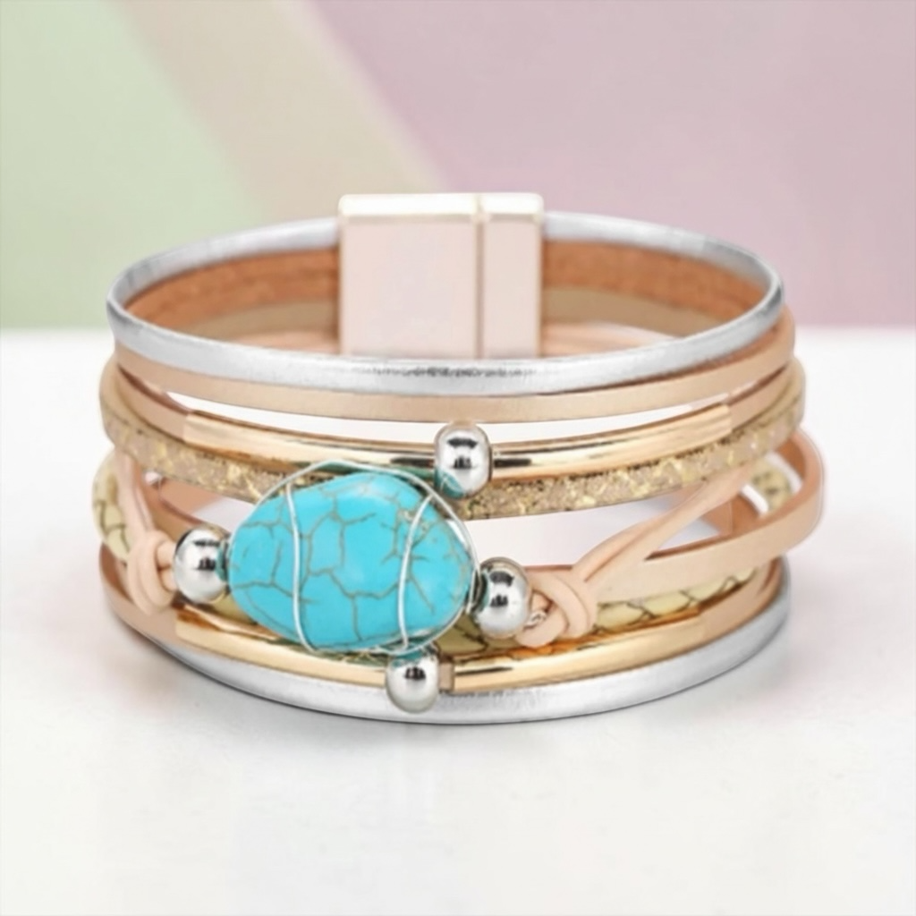 Multi Layer Wrap Bracelet Bohemian PU Leather | Alloy Metal Charm | Magnetic Clapse - Bracelets from LemonDrop•LimePop