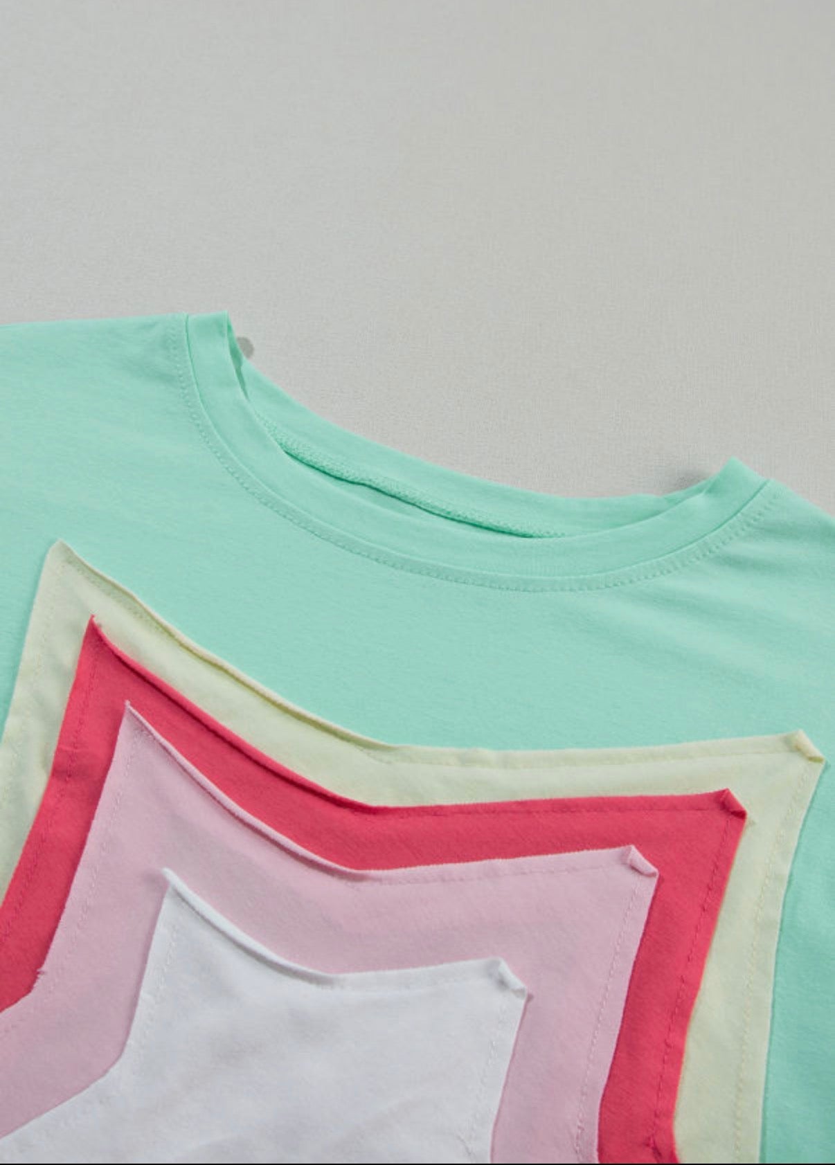 Color-block Star Patched Half Sleeve Oversized Tee