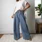 Sky Blue Stripe Wide Leg Pleated Jeans | Button Trousers - Jeans from LemonDrop•LimePop