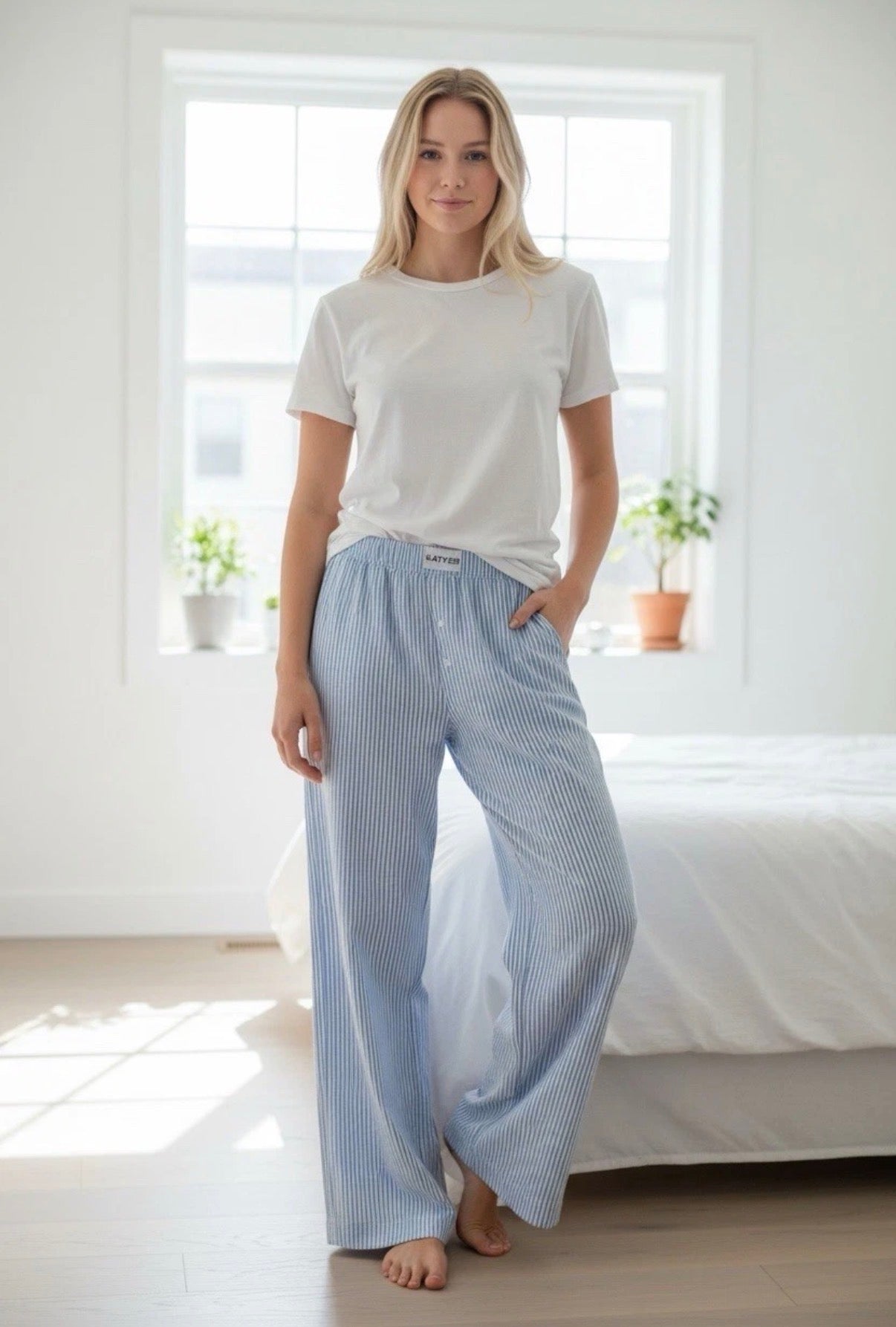 Blue Pin Striped Boxer Pajama Pants