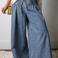 Sky Blue Stripe Wide Leg Pleated Jeans | Button Trousers - Jeans from LemonDrop•LimePop