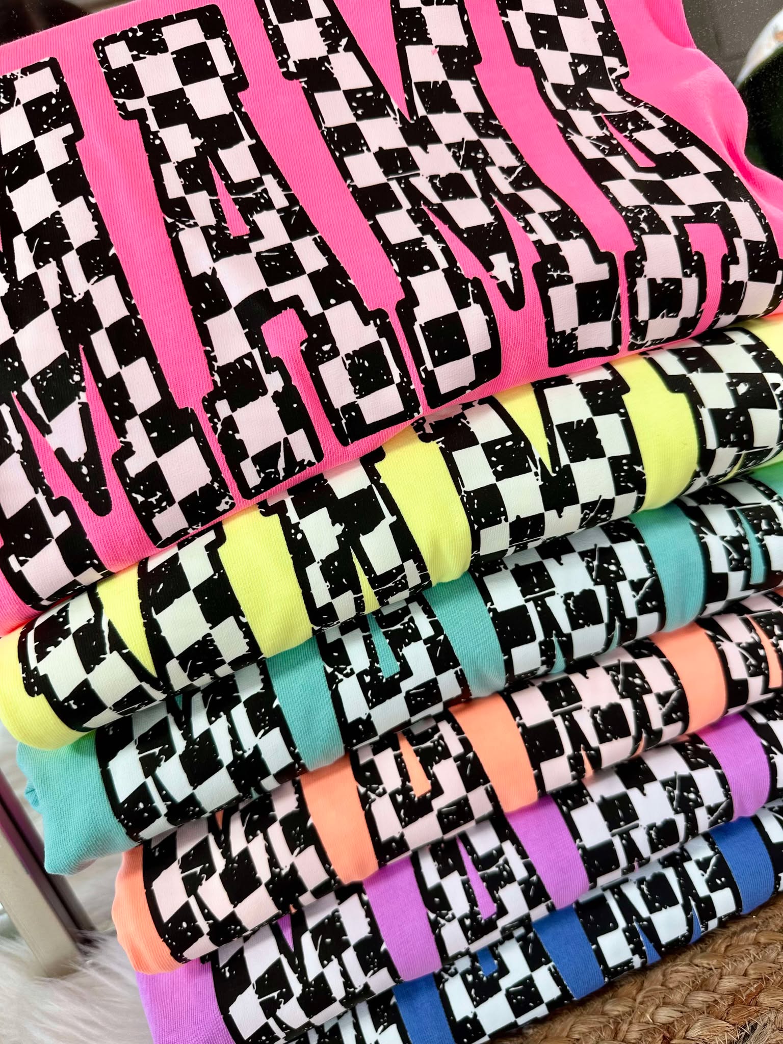 Mama Custom Checkered Varsity Curved DTF Design - from Dash Forward Wholesale