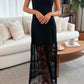 Solid Black Sheer Sleeveless Dress with Floral Lace Patchwork - Dresses from LemonDrop•LimePop