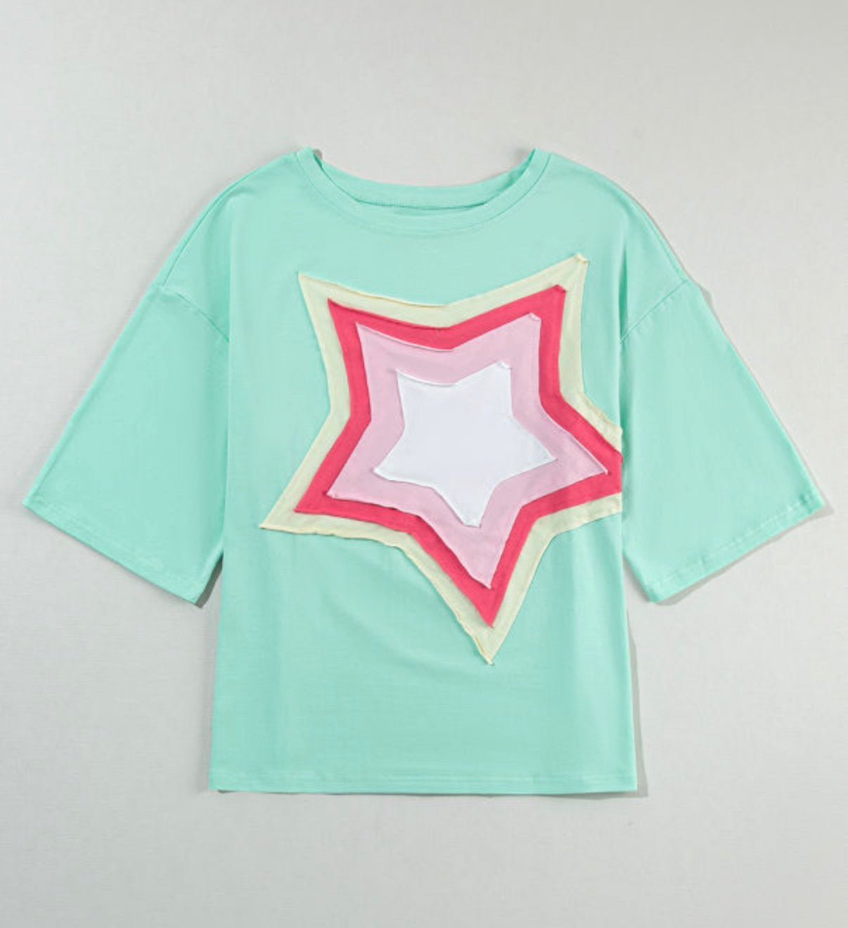 Color-block Star Patched Half Sleeve Oversized Tee