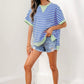 Blue Striped Contrast Trim Loose Short Sleeve Top - Clothing Tops from LemonDrop•LimePop