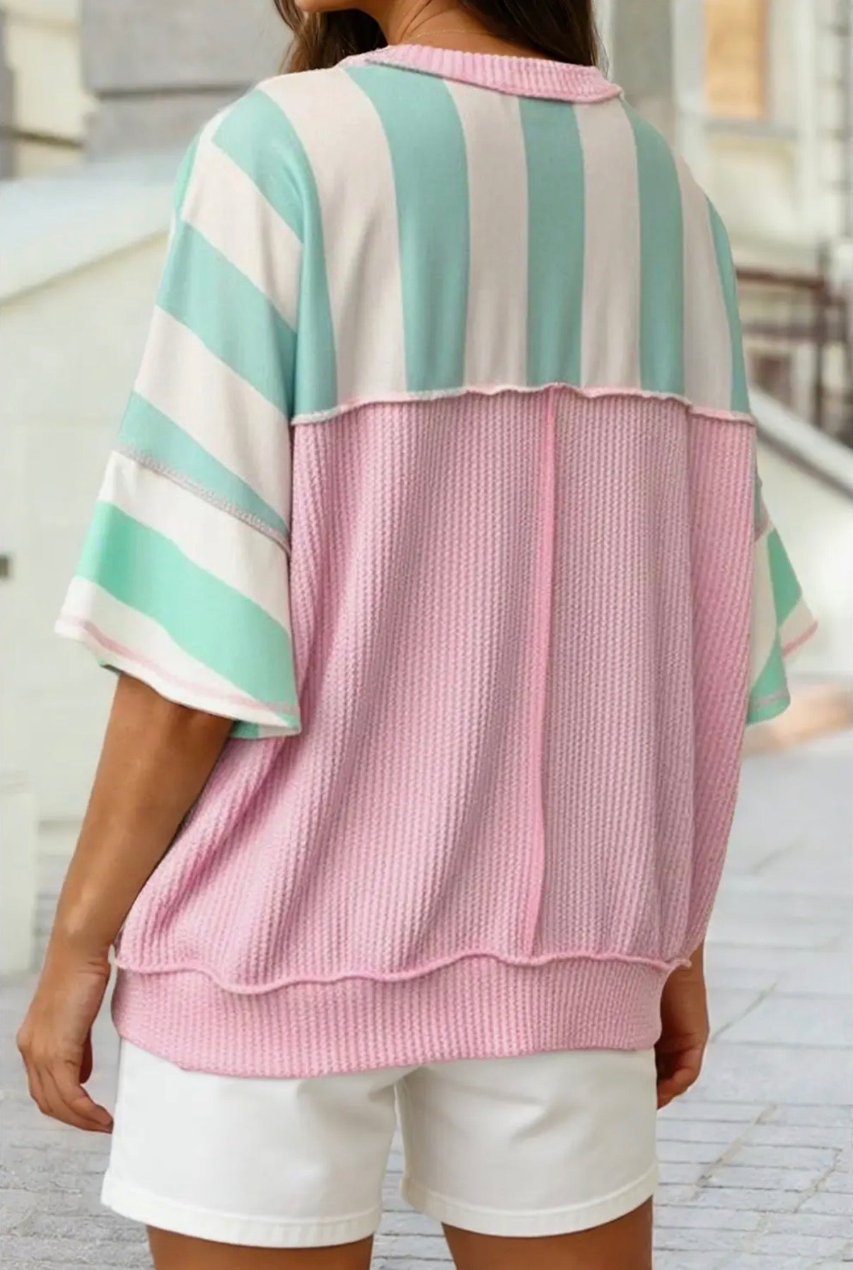 Exposed Seam Ribbed Patchwork Oversized Summer Tee - T-Shirts from LemonDrop•LimePop
