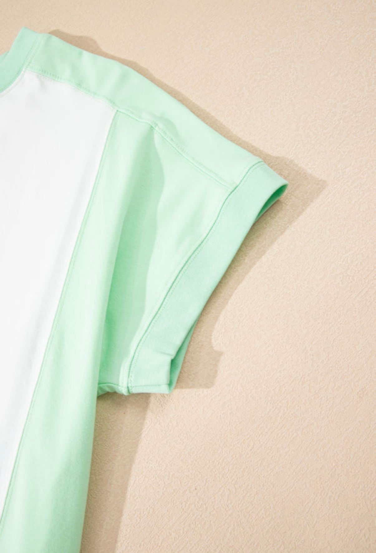Light Green Color Block Exposed Seam Crew Neck T-Shirt - Clothing Tops from LemonDrop•LimePop