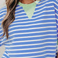 Blue Striped Contrast Trim Loose Short Sleeve Top - Clothing Tops from LemonDrop•LimePop