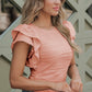 Apricot Pink Wavy Textured Ruffled Sleeve Top - Blouses from LemonDrop•LimePop