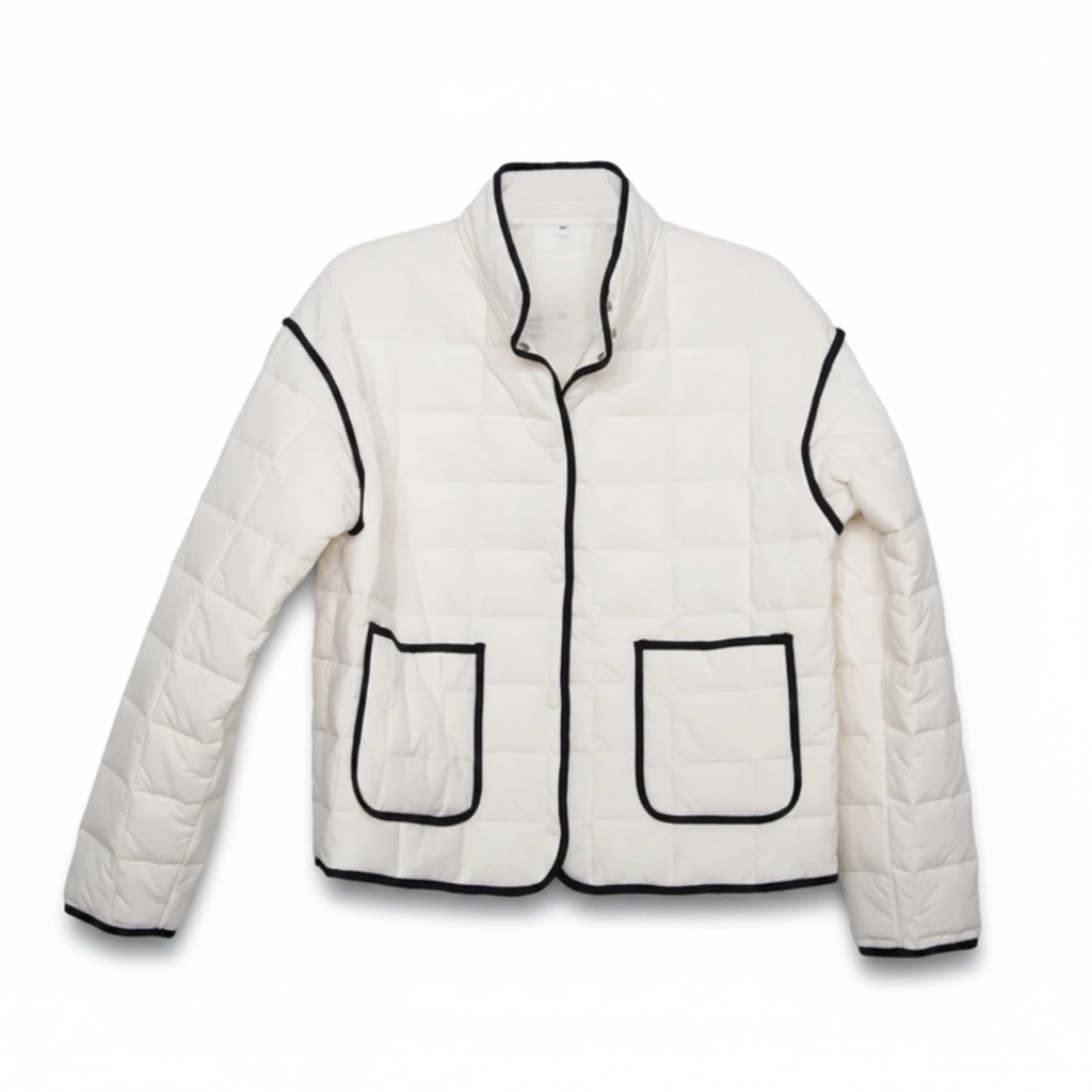 White Quilted Black Trim Womens Jacket