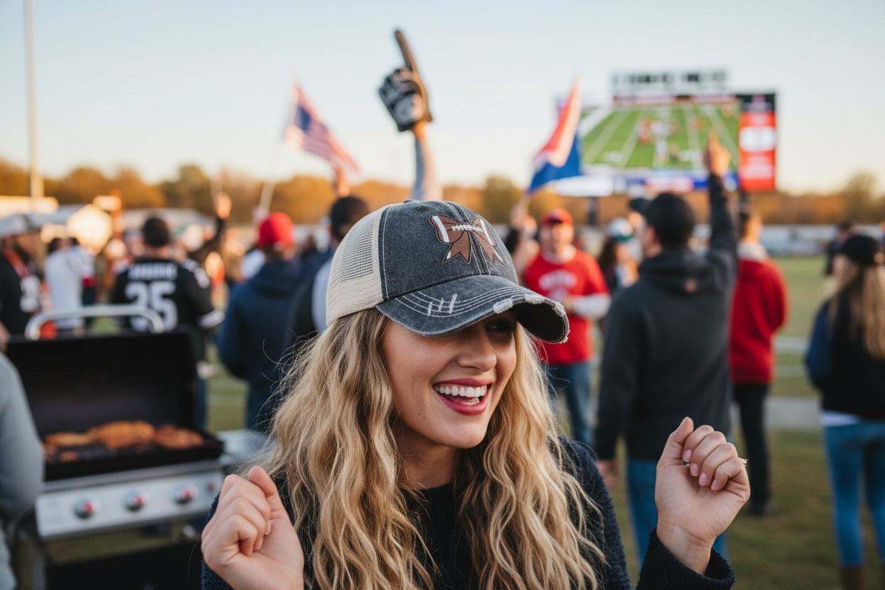 Football Coquette Bow Trucker Hat Adjustable SnapBack