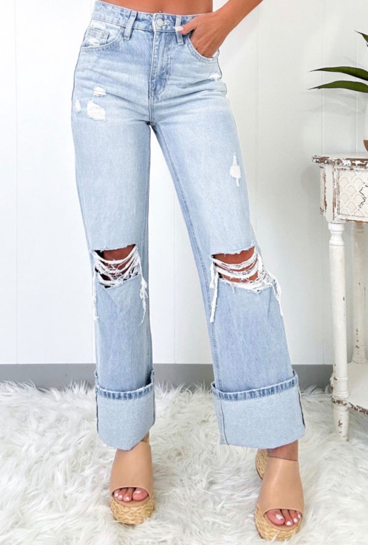 Beau Blue Light Wash Distressed Straight Jeans - Jeans from LemonDrop•LimePop