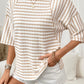 Noelle Textured Knit Top | Apricot Stripe Tee | Split Hem - T-Shirts from LemonDrop•LimePop