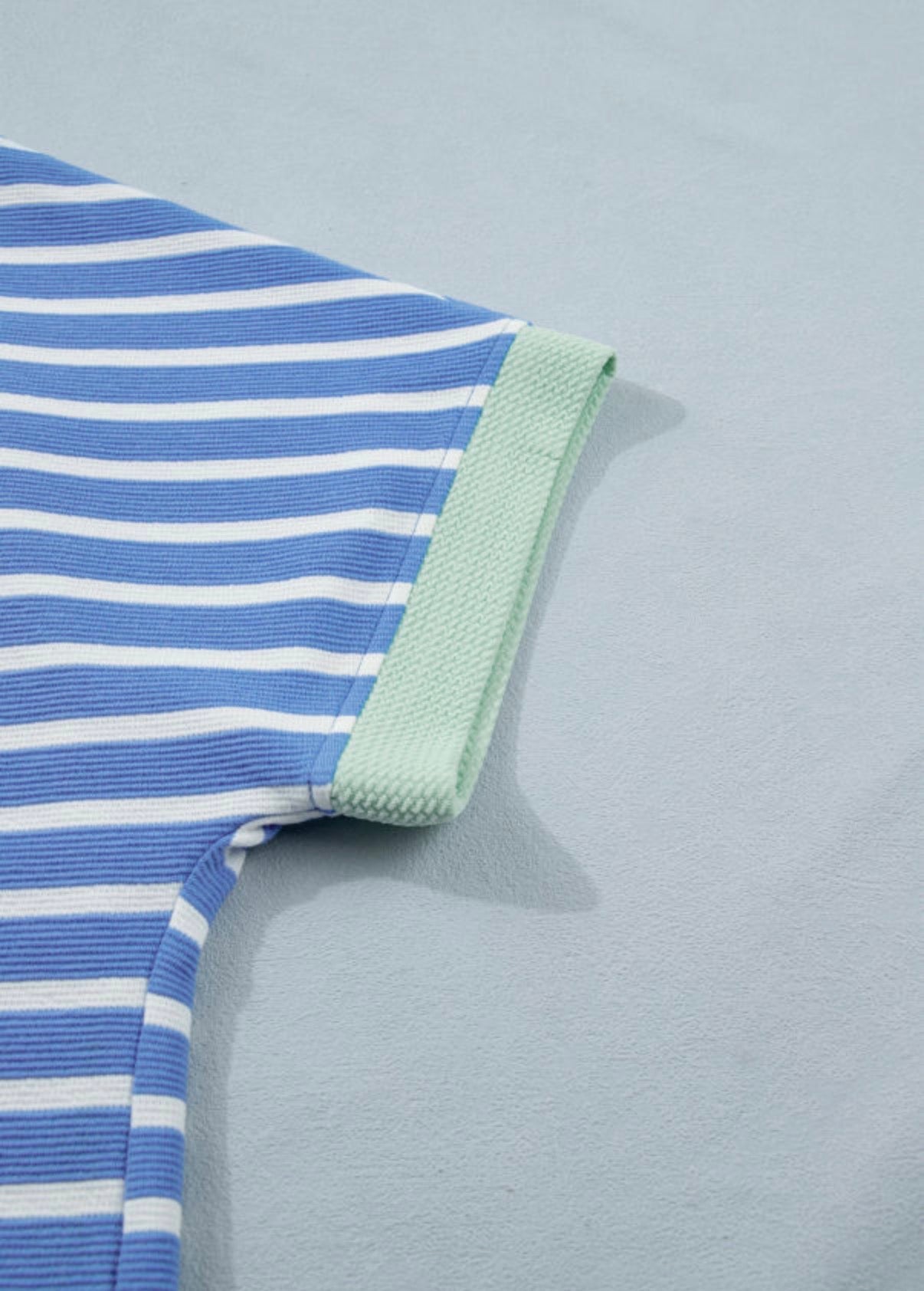 Blue Striped Contrast Trim Loose Short Sleeve Top - Clothing Tops from LemonDrop•LimePop