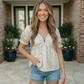 Satin Animal Print Puff Sleeve Babydoll Top - Blouses from LemonDrop•LimePop