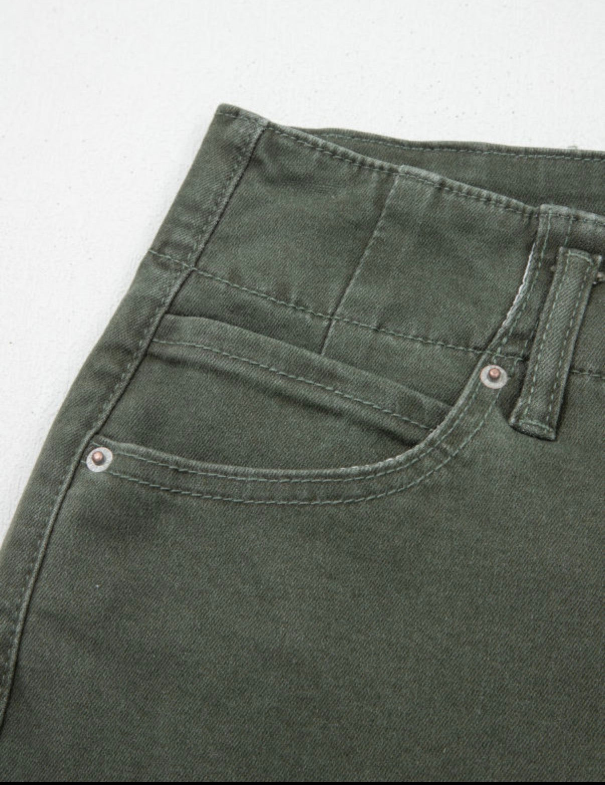 Mist Green 2-Button High Waist Flared Bottom Jeans - Jeans from LemonDrop•LimePop