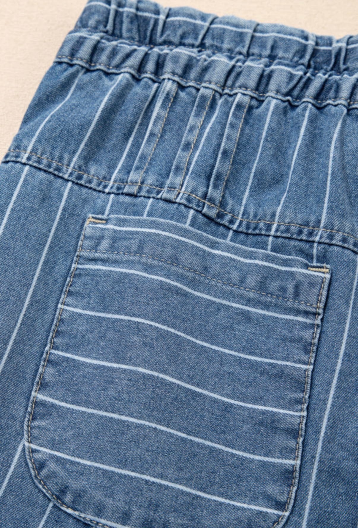 Sky Blue Stripe Wide Leg Pleated Jeans | Button Trousers - Jeans from LemonDrop•LimePop