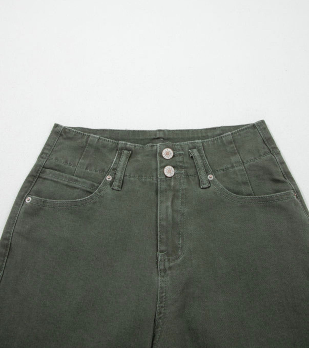 Mist Green 2-Button High Waist Flared Bottom Jeans - Jeans from LemonDrop•LimePop