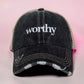 Distressed Black/White Trucker Hat “Worthy” Adjustable SnapBack - Trucker Hats from LemonDrop•LimePop