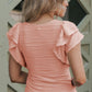Apricot Pink Wavy Textured Ruffled Sleeve Top - Blouses from LemonDrop•LimePop