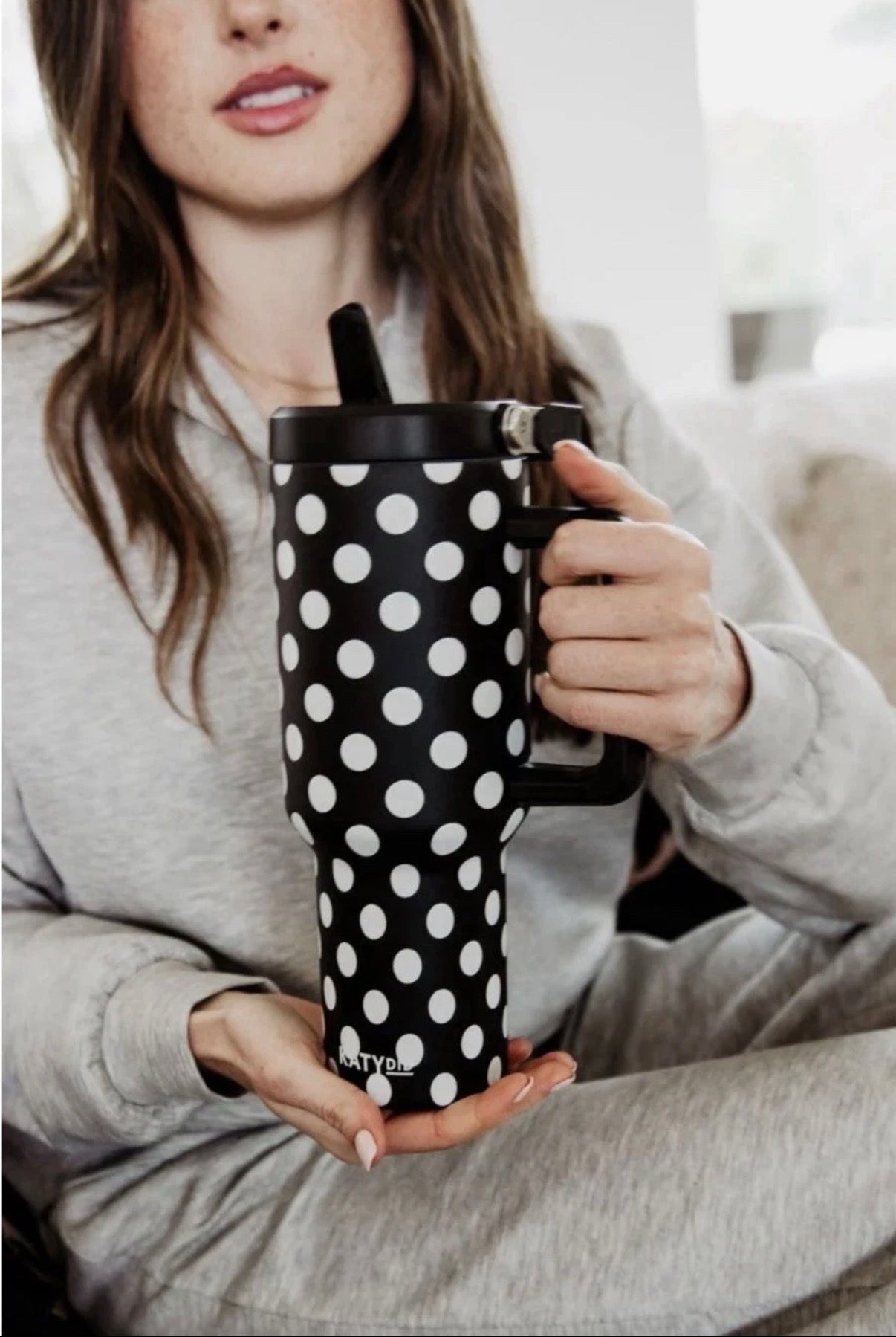 Polka Dot 38 Oz Tumbler Flip Top Straw