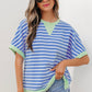Blue Striped Contrast Trim Loose Short Sleeve Top - Clothing Tops from LemonDrop•LimePop