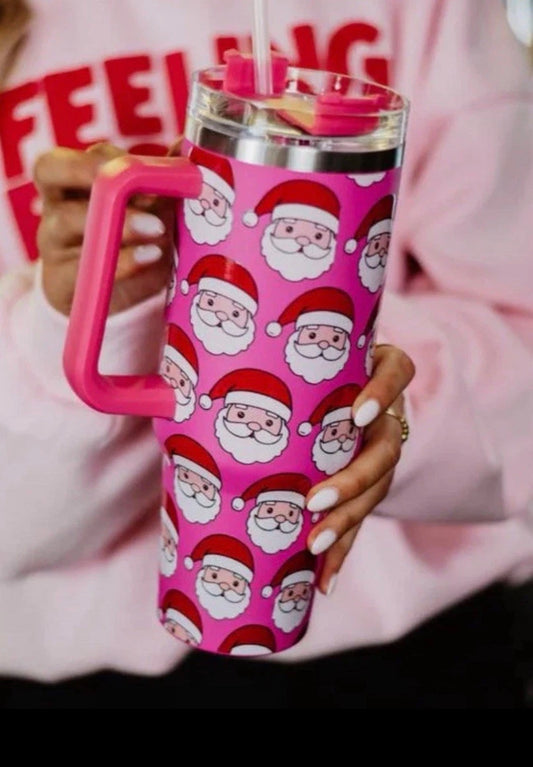 Santa Claus Holiday Tumbler With Lid And Straw 40 Oz
