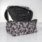 Black and white coquette bows quilted cosmetic bag with bow motif and organized interior compartments