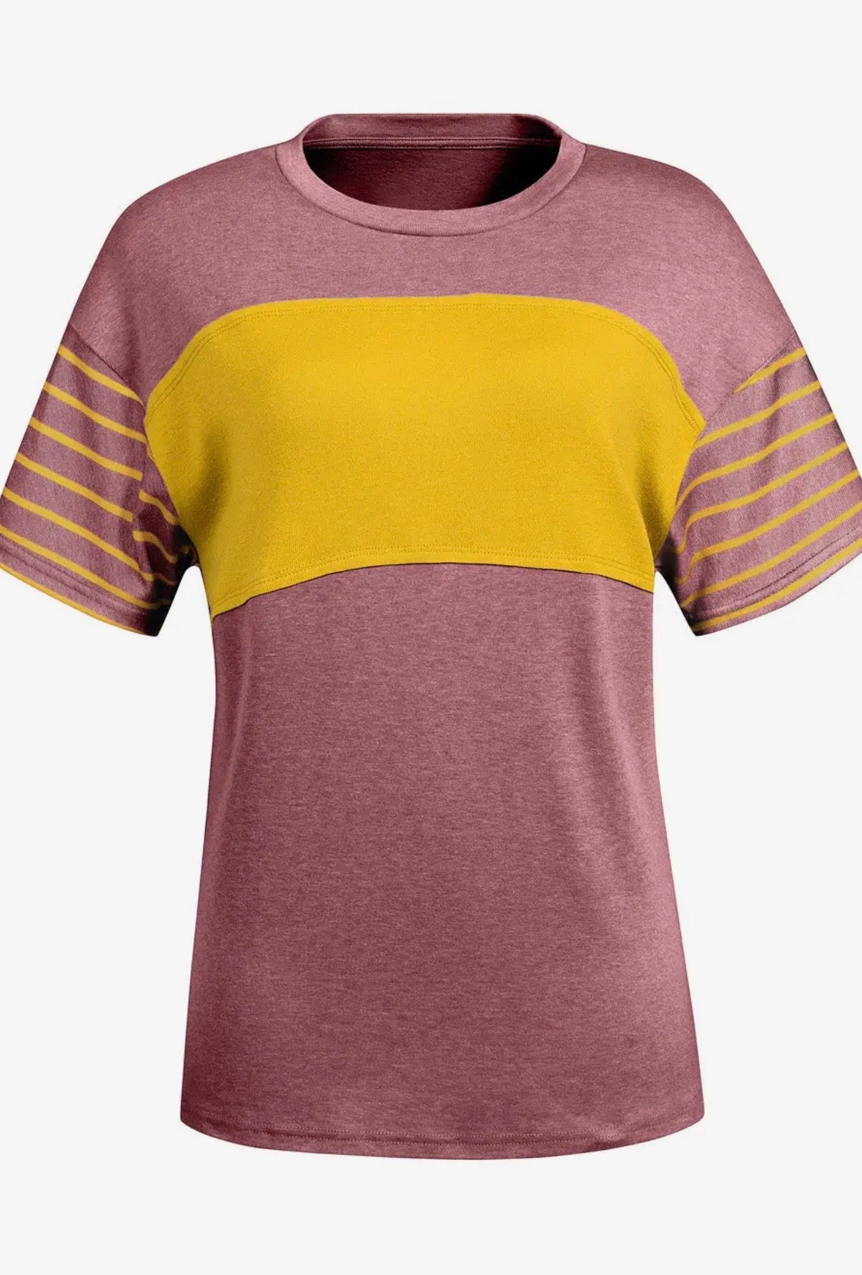 Red Dahlia Color Block Striped Detail Oversized Tee - T-Shirts from LemonDrop•LimePop