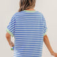 Blue Striped Contrast Trim Loose Short Sleeve Top - Clothing Tops from LemonDrop•LimePop