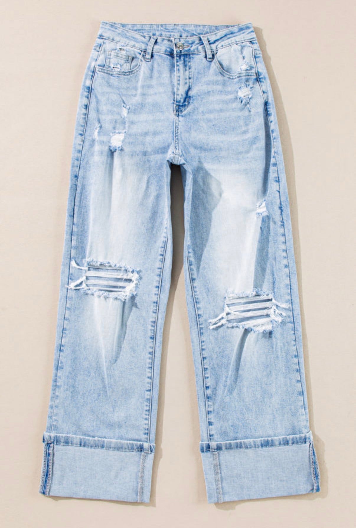 Beau Blue Light Wash Distressed Straight Jeans - Jeans from LemonDrop•LimePop