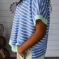 Blue Striped Contrast Trim Loose Short Sleeve Top - Clothing Tops from LemonDrop•LimePop