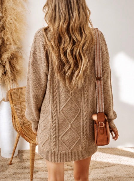 Cozy Cable Knit Sweater Dress With Drop Shoulders For Warmth - Dresses from Little Daisy Closet