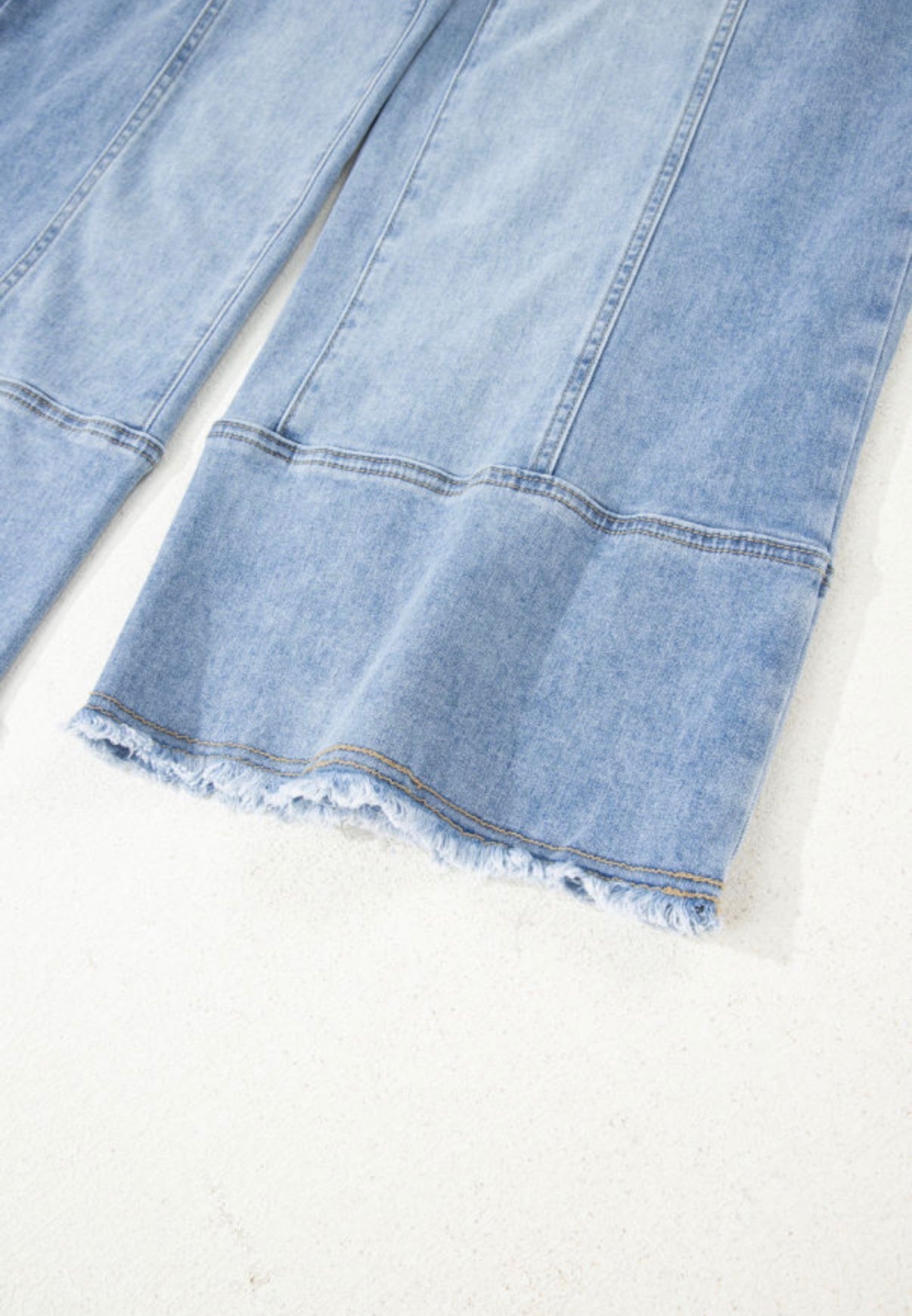 Beau Blue Drawstring Seam Detail Raw Hem Wide Leg Denim Pants - Jeans from LemonDrop•LimePop