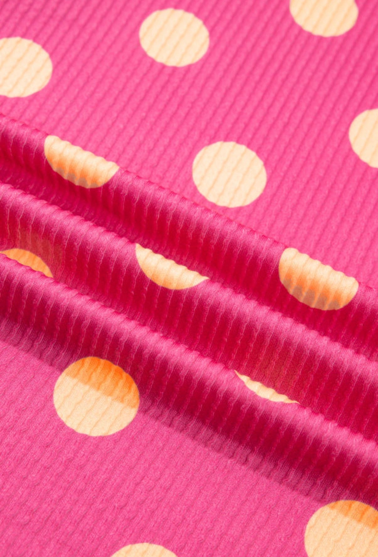 Pink Polka Dot Patch Pocket Twisted Ribbed Top