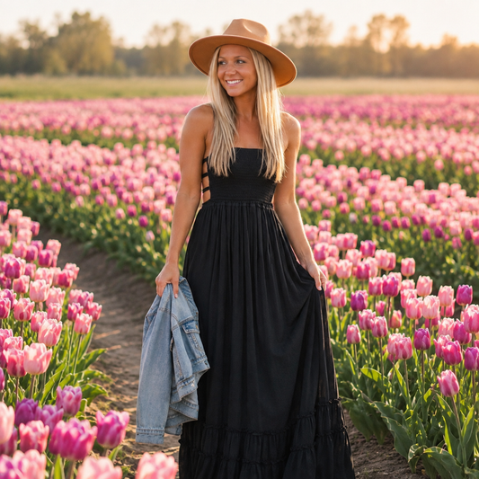 Smocked Halter Maxi Dress, Sleeveless, Full Length Silhouette, Lightweight and Airy - Dresses from LemonDrop•LimePop