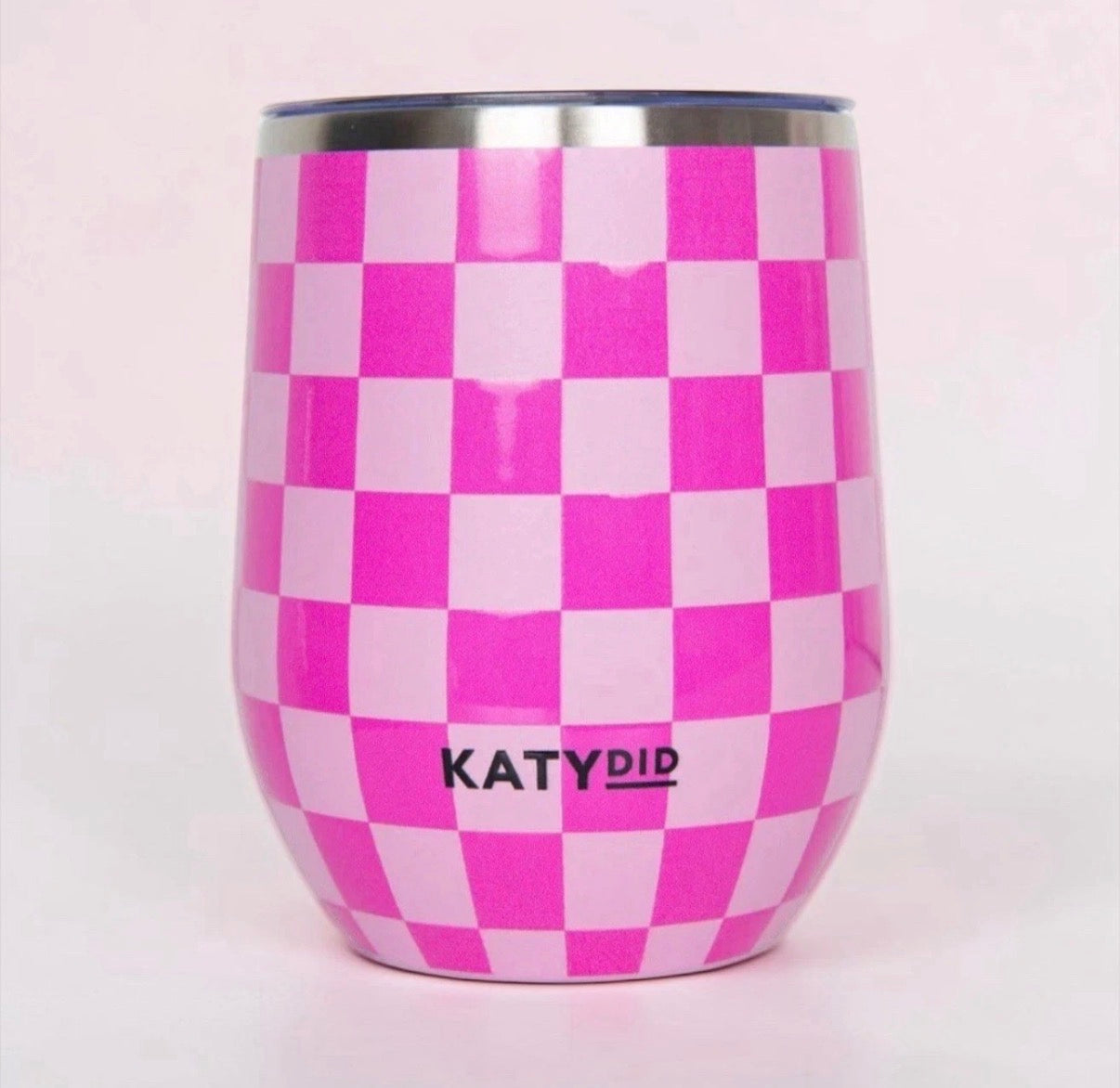 Hot Pink Checkerprint Stemless Wine Tumbler 12 OZ - Tumblers from LemonDrop•LimePop