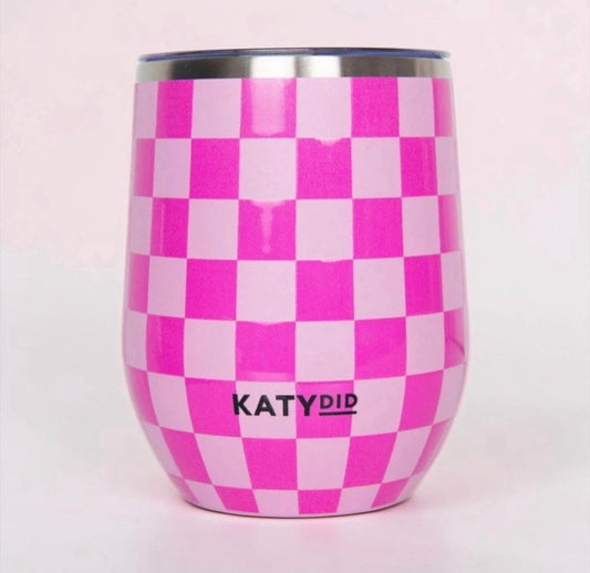Hot Pink Checkerprint Stemless Wine Tumbler 12 OZ