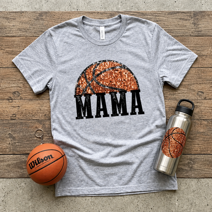 Glittering Basketball Mama Tee With Faux Sequin Style Glam - T-Shirts from Trendy Tee Co.