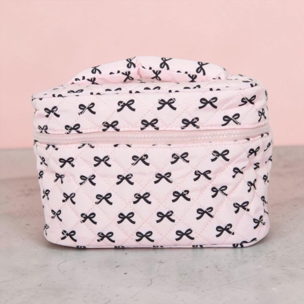 Mini Makeup Bag Black/Pink Bows - Makeup Bags from LemonDrop•LimePop