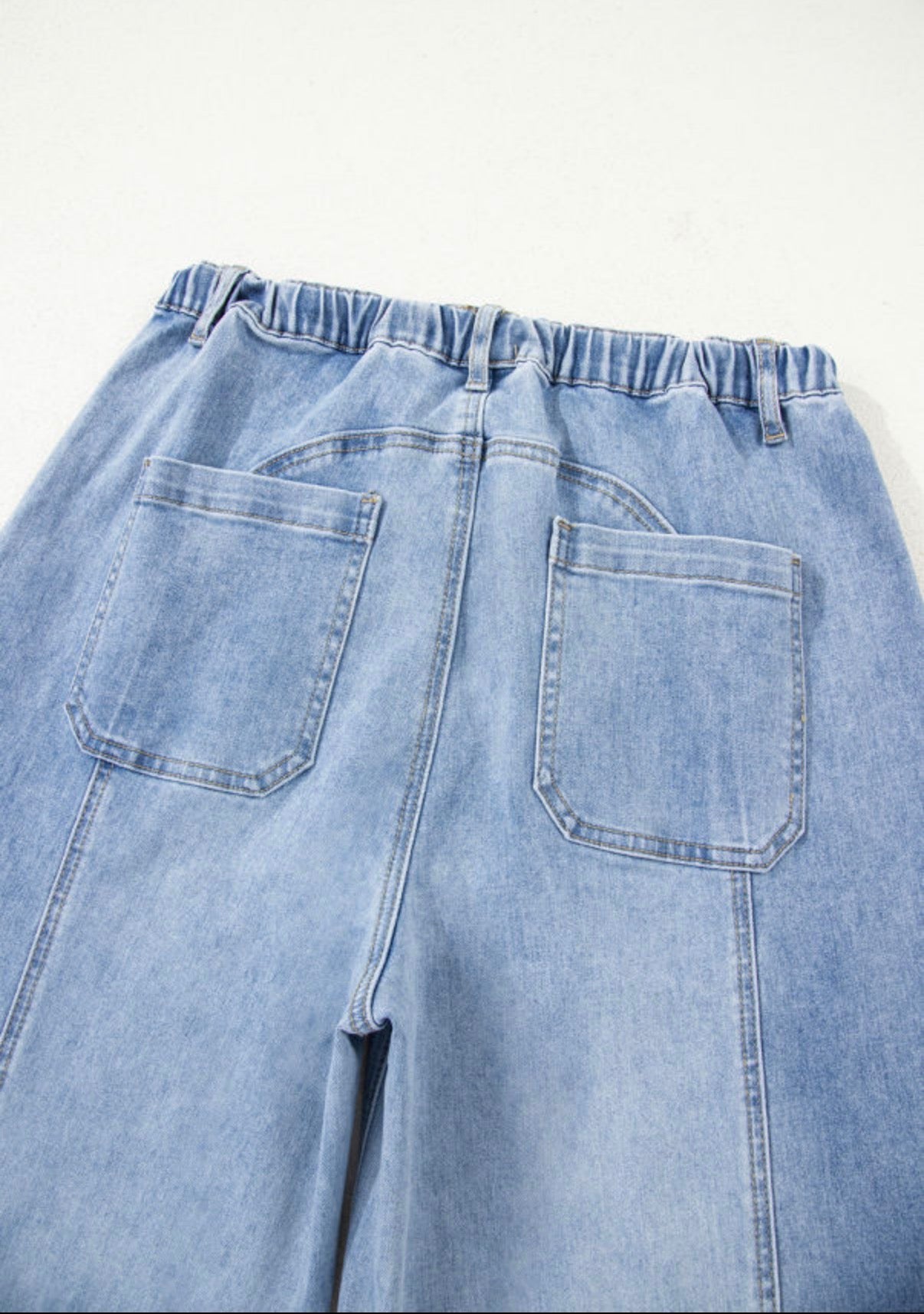 Beau Blue Drawstring Seam Detail Raw Hem Wide Leg Denim Pants - Jeans from LemonDrop•LimePop
