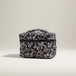 Black and white coquette bows quilted cosmetic bag with top zipper and handle