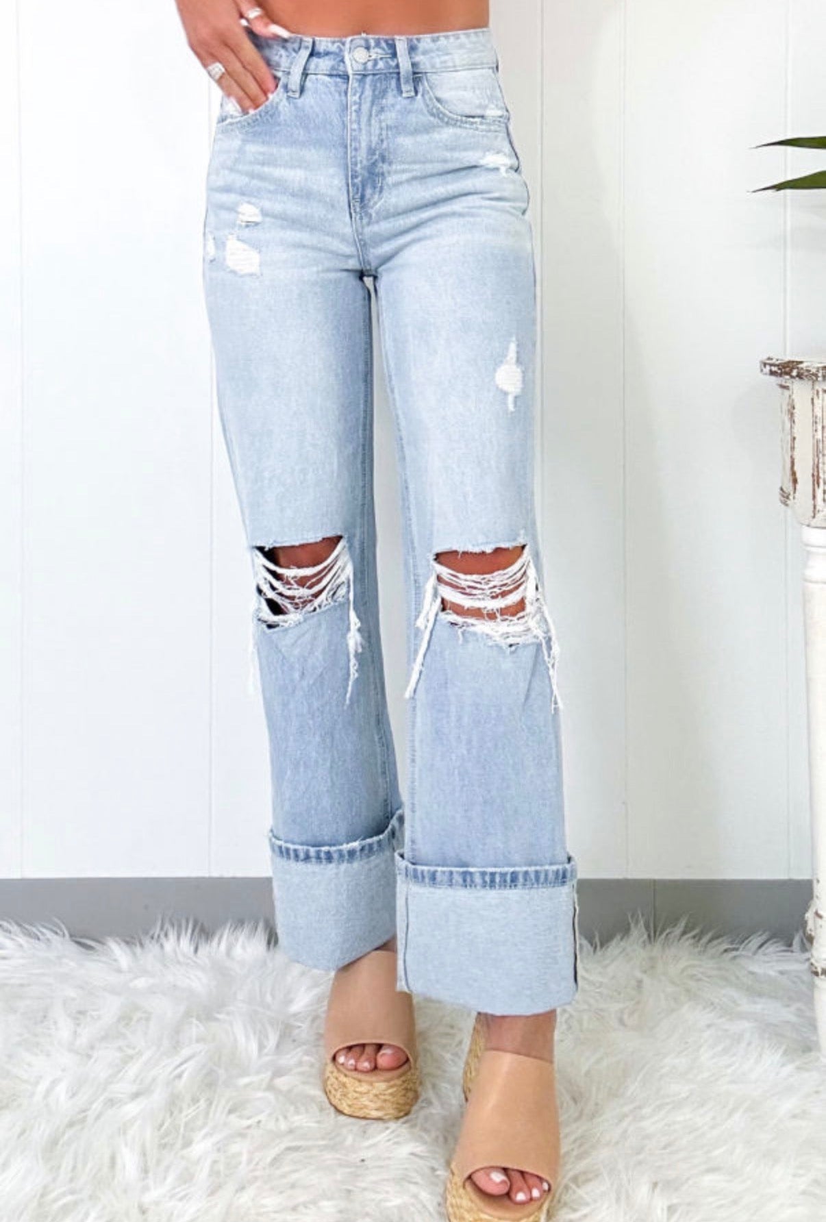Beau Blue Light Wash Distressed Straight Jeans - Jeans from LemonDrop•LimePop