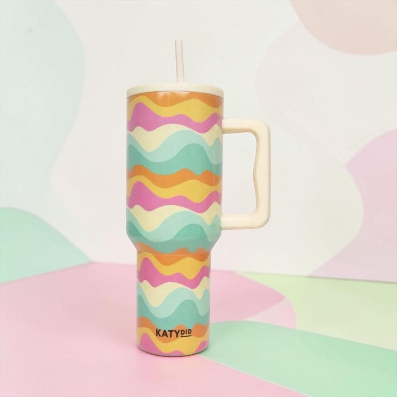 Neon Retro Stainless Steel Tumbler 38 Oz Screw Top & Straw Vacuum Insulated BPA Free