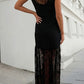 Solid Black Sheer Sleeveless Dress with Floral Lace Patchwork - Dresses from LemonDrop•LimePop