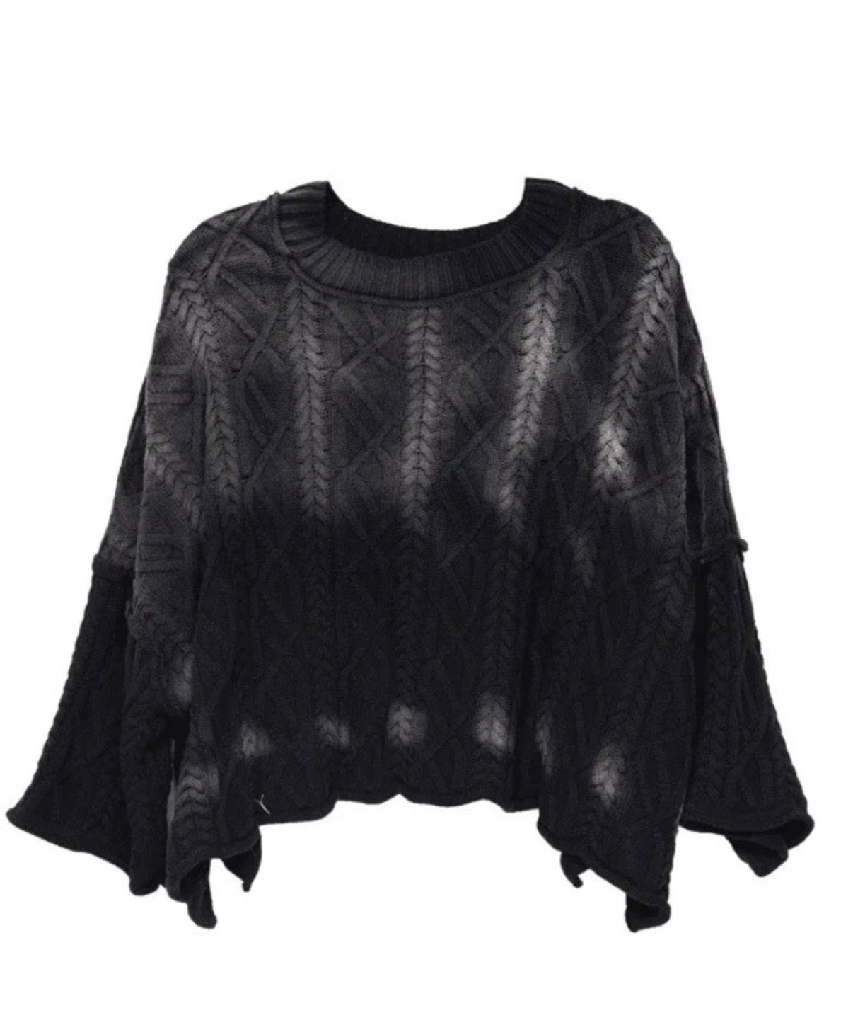 Women’s Cable Knit Sweater Black Ombré Relaxed Fit