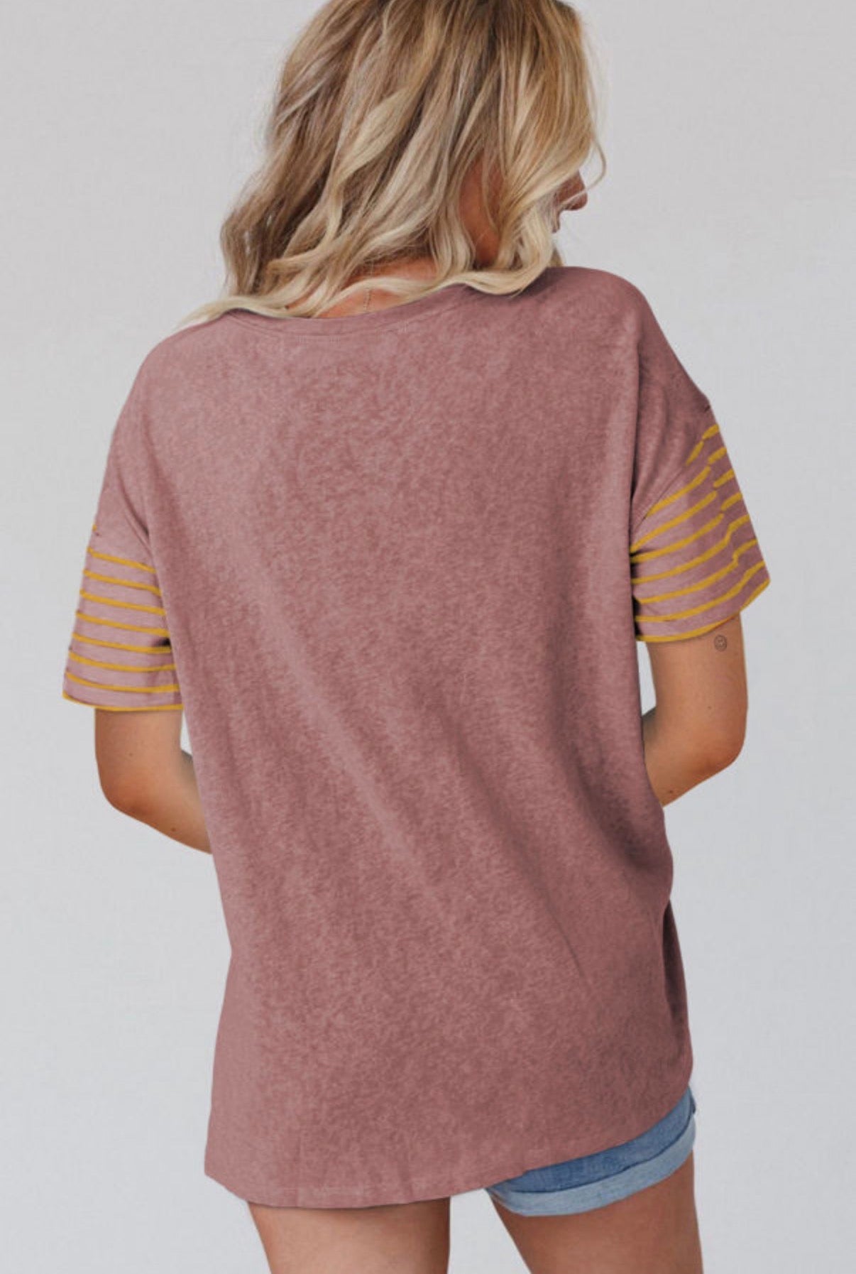 Red Dahlia Color Block Striped Detail Oversized Tee - T-Shirts from LemonDrop•LimePop