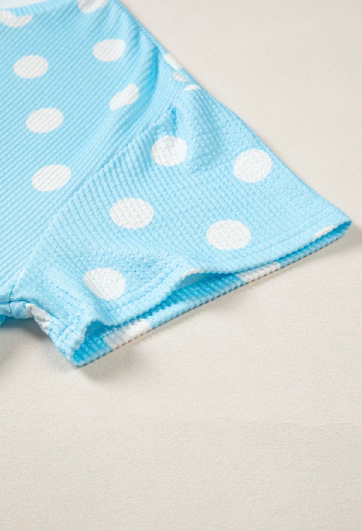 Sky Blue Polka Dot Patch Pocket Twisted Ribbed Oversized Top